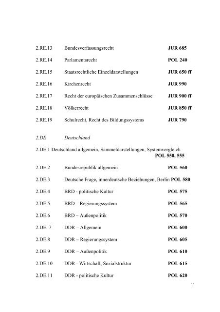 Teilbibliothek für Sozialwissenschaften Bibliothekssystematik