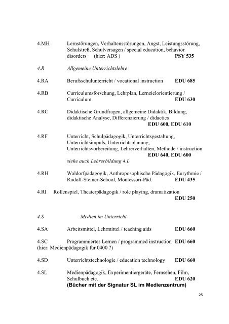 Teilbibliothek für Sozialwissenschaften Bibliothekssystematik