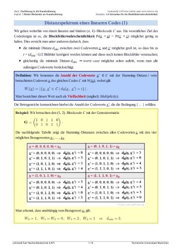 Distanzspektrum eines linearen Codes - LNTwww