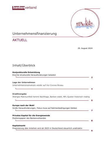 Unternehmensfinanzierung aktuell -  August 2024