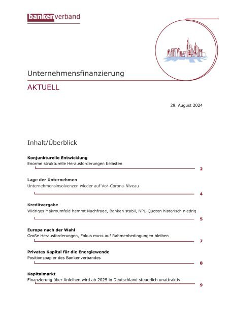 Unternehmensfinanzierung aktuell -  August 2024