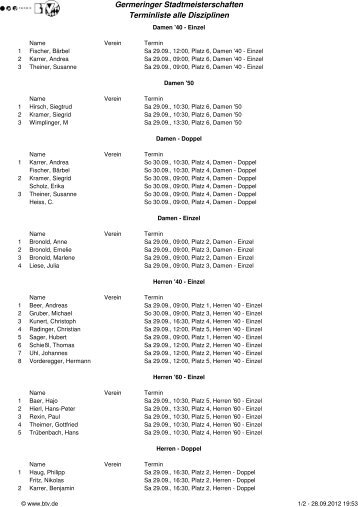 Germeringer Stadtmeisterschaften Terminliste alle ... - beim TC Unitas