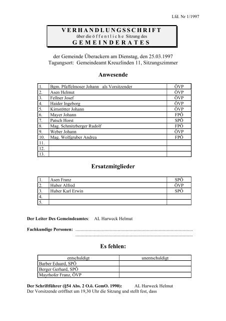 verhandlungsschrift - der Gemeinde Überackern