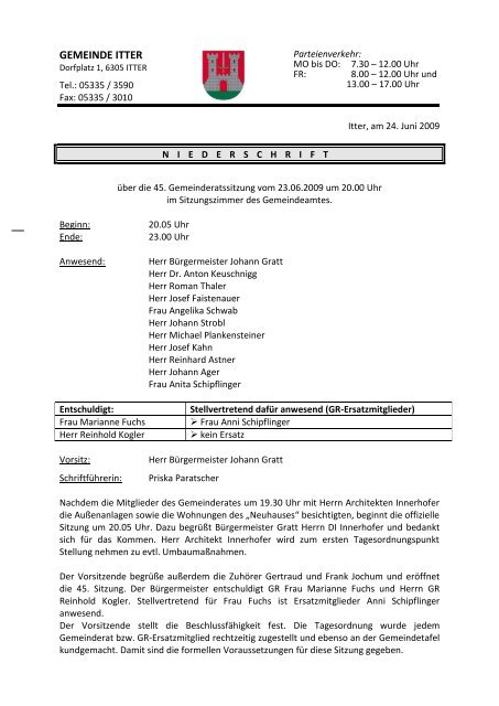 45. Gemeinderatssitzung (431 KB) - .PDF - Gemeinde Itter