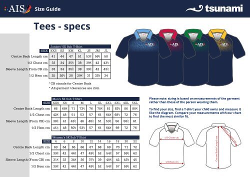 House Tee and Swimwear Size Chart