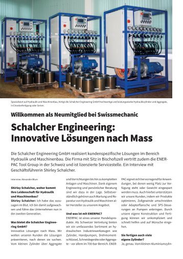 Neumitglied bei Swissmechanic / Schalcher Engineering: Innovative Lösungen nach Mass