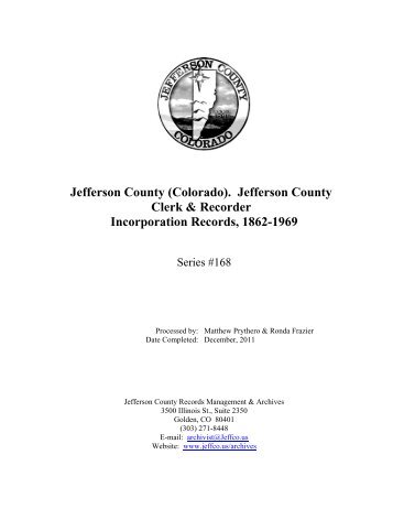 Jefferson County Clerk & Recorder Incorporation Records, 1862-1969