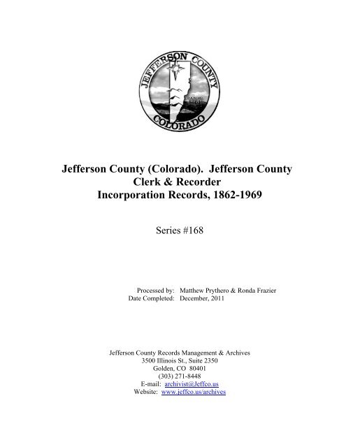 Jefferson County Clerk & Recorder Incorporation Records, 1862-1969