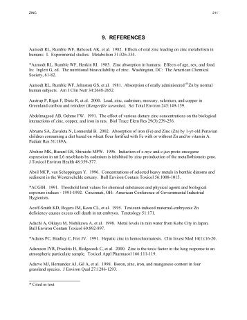 toxicological profile for zinc - Agency for Toxic Substances and ...