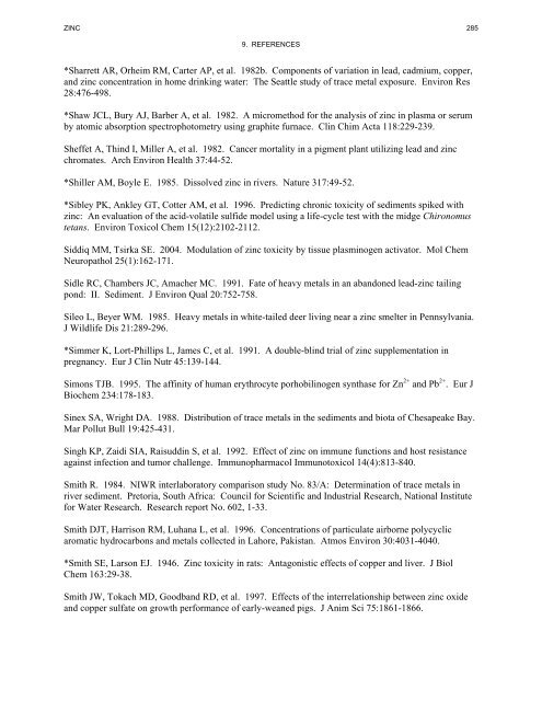 toxicological profile for zinc - Agency for Toxic Substances and ...