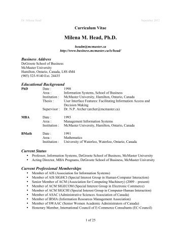 Milena M. Head, Ph.D. - DeGroote School of Business - McMaster ...