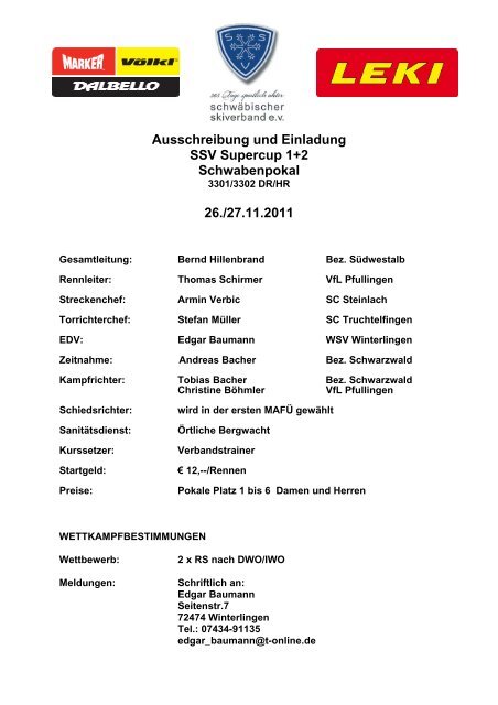 Ausschreibung und Einladung SSV Supercup 1+2 Schwabenpokal ...