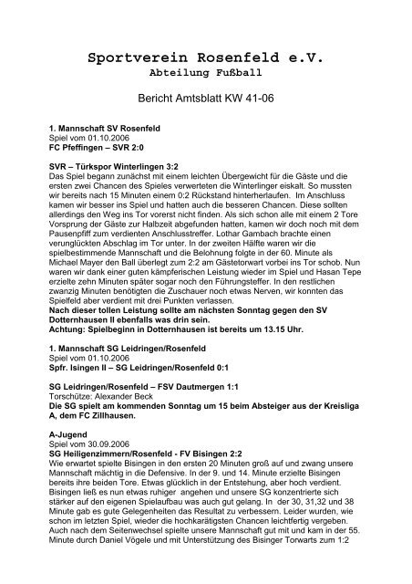 Sportverein Rosenfeld eV Abteilung Fußball - CrossData-Tools