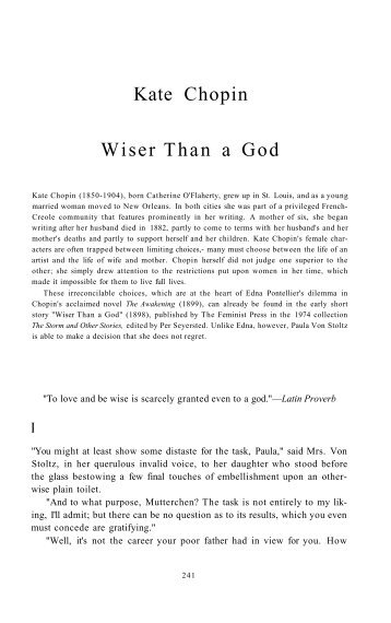 Kate Chopin Wiser Than a God - Dana