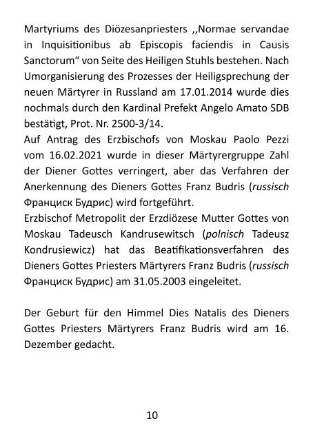 Gottes Friester Martyrer Franz Budris