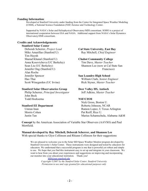 Space Weather Monitors SID Users Manual - Stanford Solar Center ...