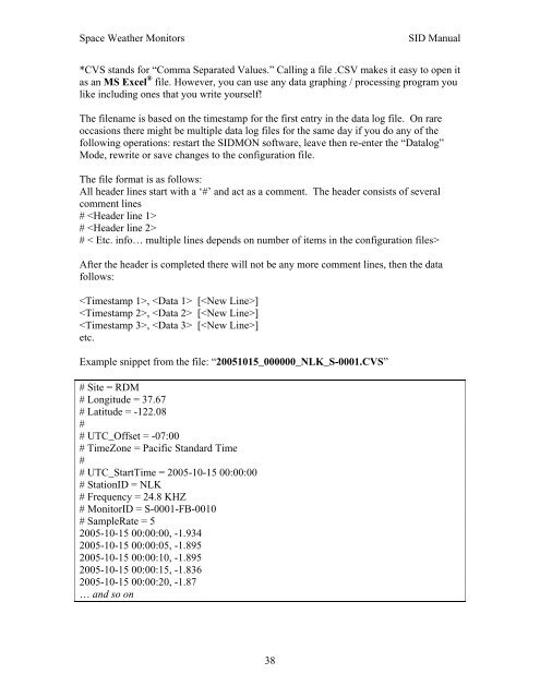 Space Weather Monitors SID Users Manual - Stanford Solar Center ...