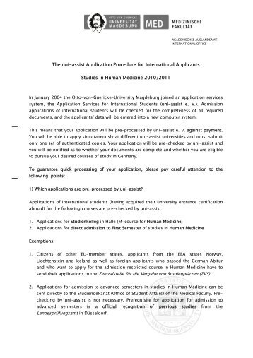 The uni-assist Application Procedure for International Applicants ...