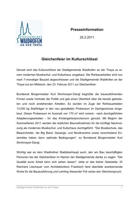 Gleichenfeier im Kulturschlössl - Waidhofen an der Thaya