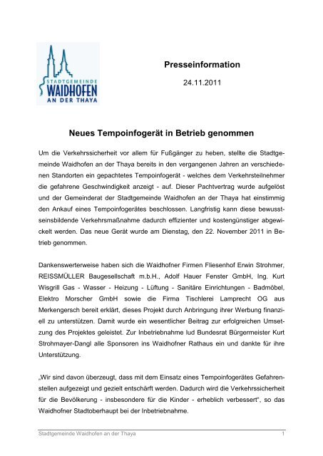 Neues Tempoinfogerät in Betrieb genommen - Waidhofen an der ...