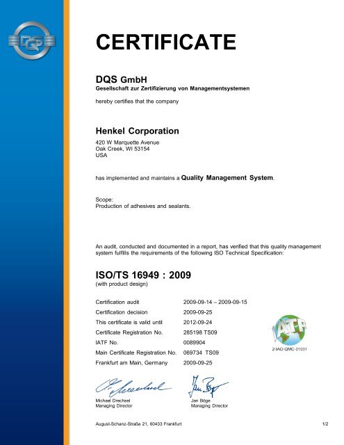 DQS GmbH ISO/TS 16949 : 2009