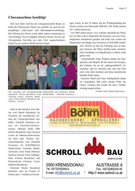 Chorausschuss bestätigt - Gemeinde Gedersdorf