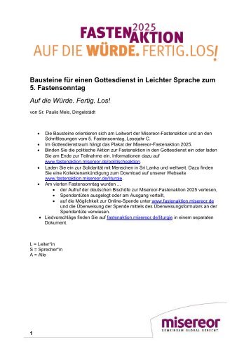 Bausteine für einen Gottesdienst in Leichter Sprache zum 5. Fastensonntag