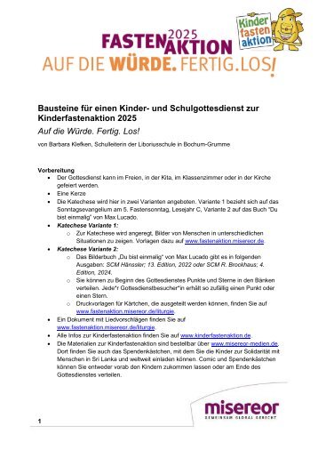 Bausteine für einen Kinder- und Schulgottesdienst zur Kinderfastenaktion 2025