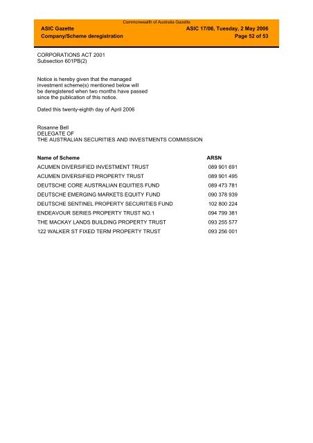 ASIC Gazette - Australian Securities and Investments Commission