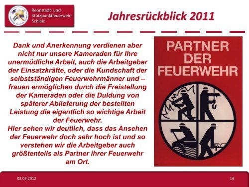 Jahresrückblick 2011 - Freiwillige Feuerwehr Schleiz