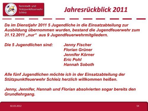 Jahresrückblick 2011 - Freiwillige Feuerwehr Schleiz