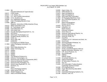 pack expo 2014 exhibitor manual Pack expo las vegas 2009 exhibitor list as of march 16. Pmmi.