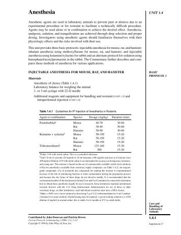 "Anesthesia". In: Current Protocols in Immunology - IMBA