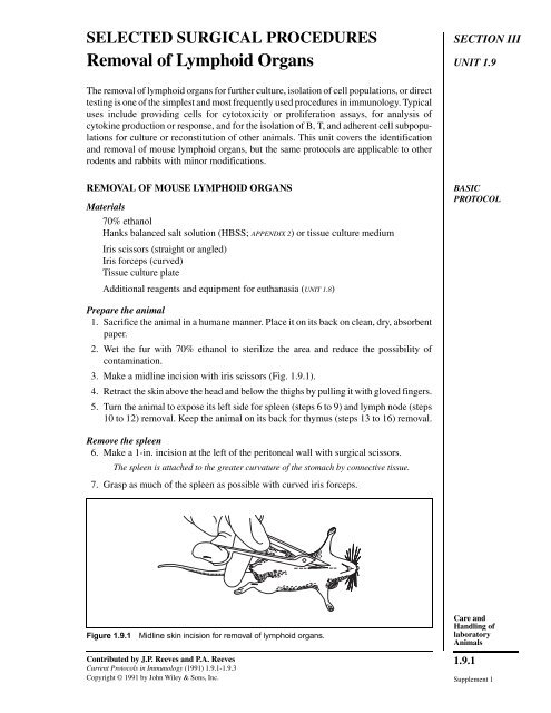 "Removal of Lymphoid Organs". In: Current Protocols in ... - IMBA