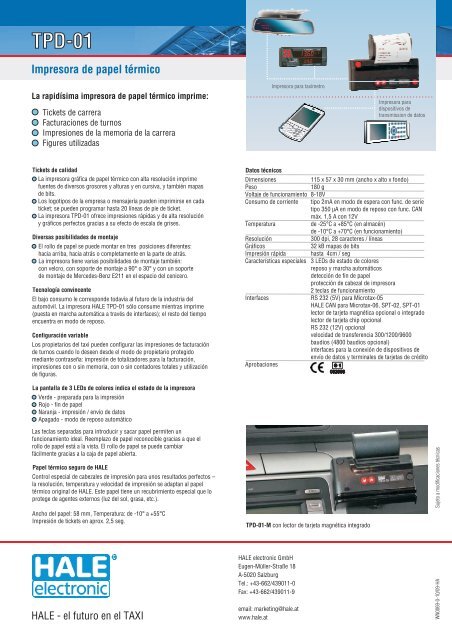 Impresora de papel térmico TPD-01 - HALE electronic GmbH