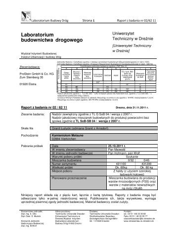 Laboratorium budownictwa drogowego - ProStein GmbH & Co. KG