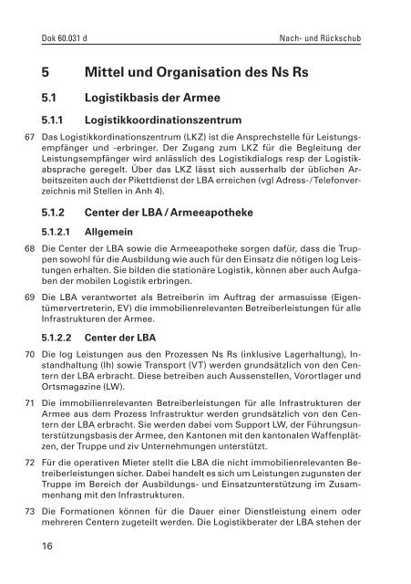 Reglement «Nach- und Rückschub - Logistikbasis der Armee LBA ...