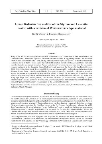 Lower Badenian fish otoliths of the Styrian and Lavanttal basins ...