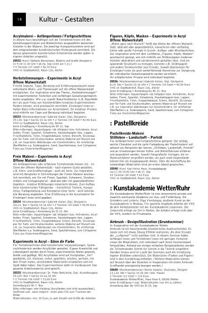 VolkshochschuleIserlohn : Programm September bis Dezember 2012