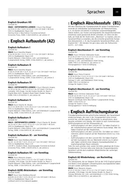 VolkshochschuleIserlohn : Programm September bis Dezember 2012