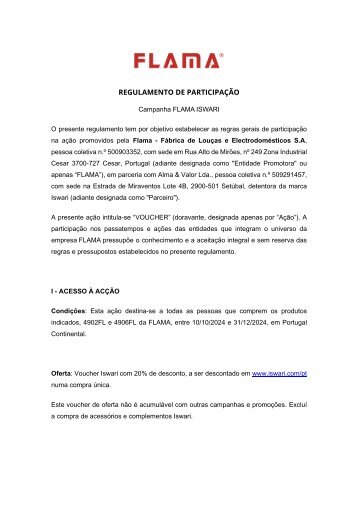 Regulamento Voucher Flama x Iswari