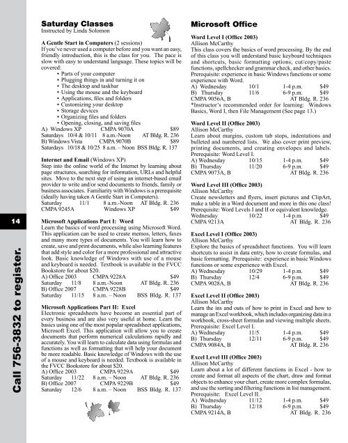 Schedule of Non-Credit Courses - Flathead Valley Community College