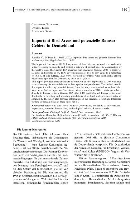 Important Bird Areas und potenzielle Ramsar- Gebiete in Deutschland