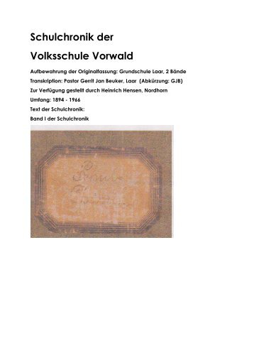 Schulchronik der Volksschule Vorwald - Die Grafschaft Bentheim im ...