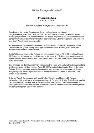 Hürther Rudergesellschaft e.V. Pressemitteilung vom 8.11.2009 ...