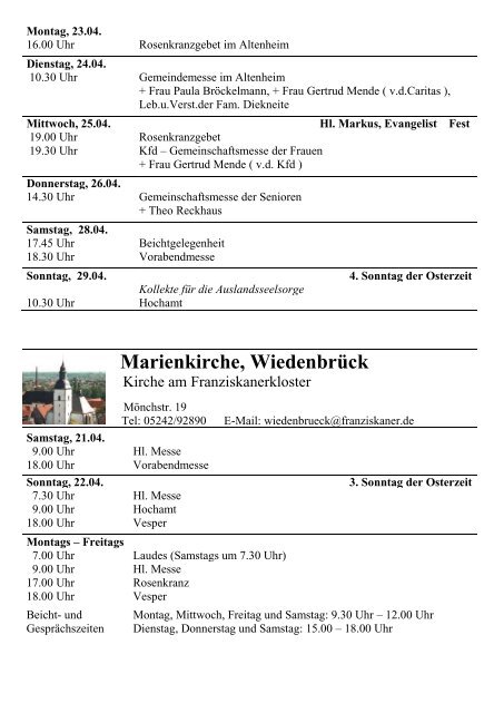 Pfarrnachrichten - St. Aegidius Wiedenbrück