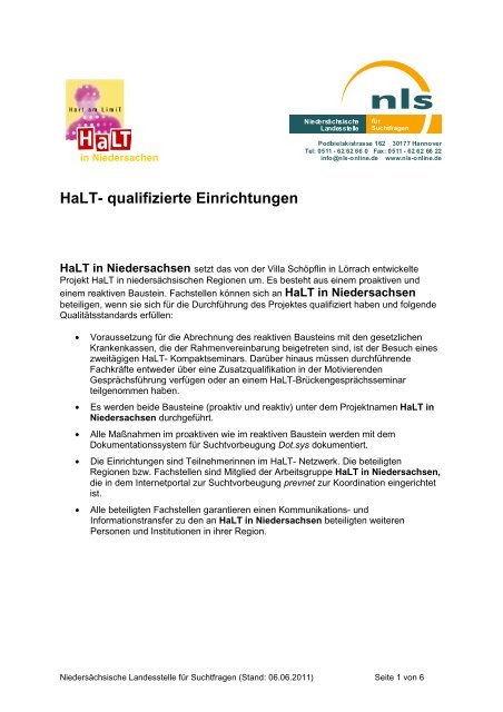 Qualifizierte HaLT- Einrichtungen Juni11 - NLS