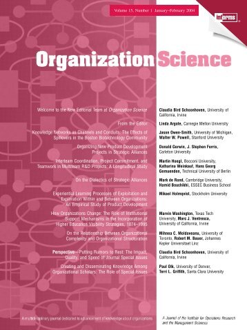 Organization Science - Operations Research - Informs
