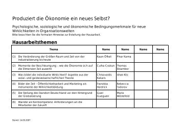 Produziert die Ökonomie ein neues Selbst? Hausarbeitsthemen