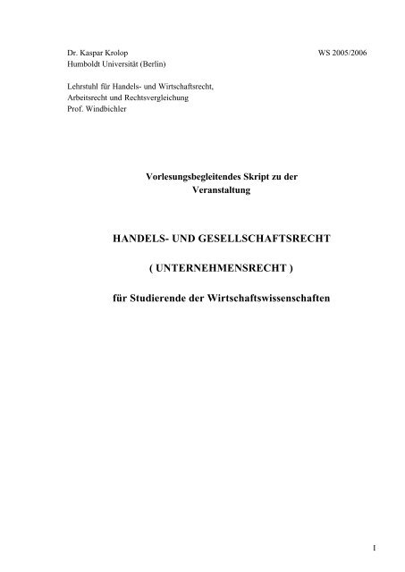 UND GESELLSCHAFTSRECHT - Lehrstuhl Prof. Dr. Windbichler